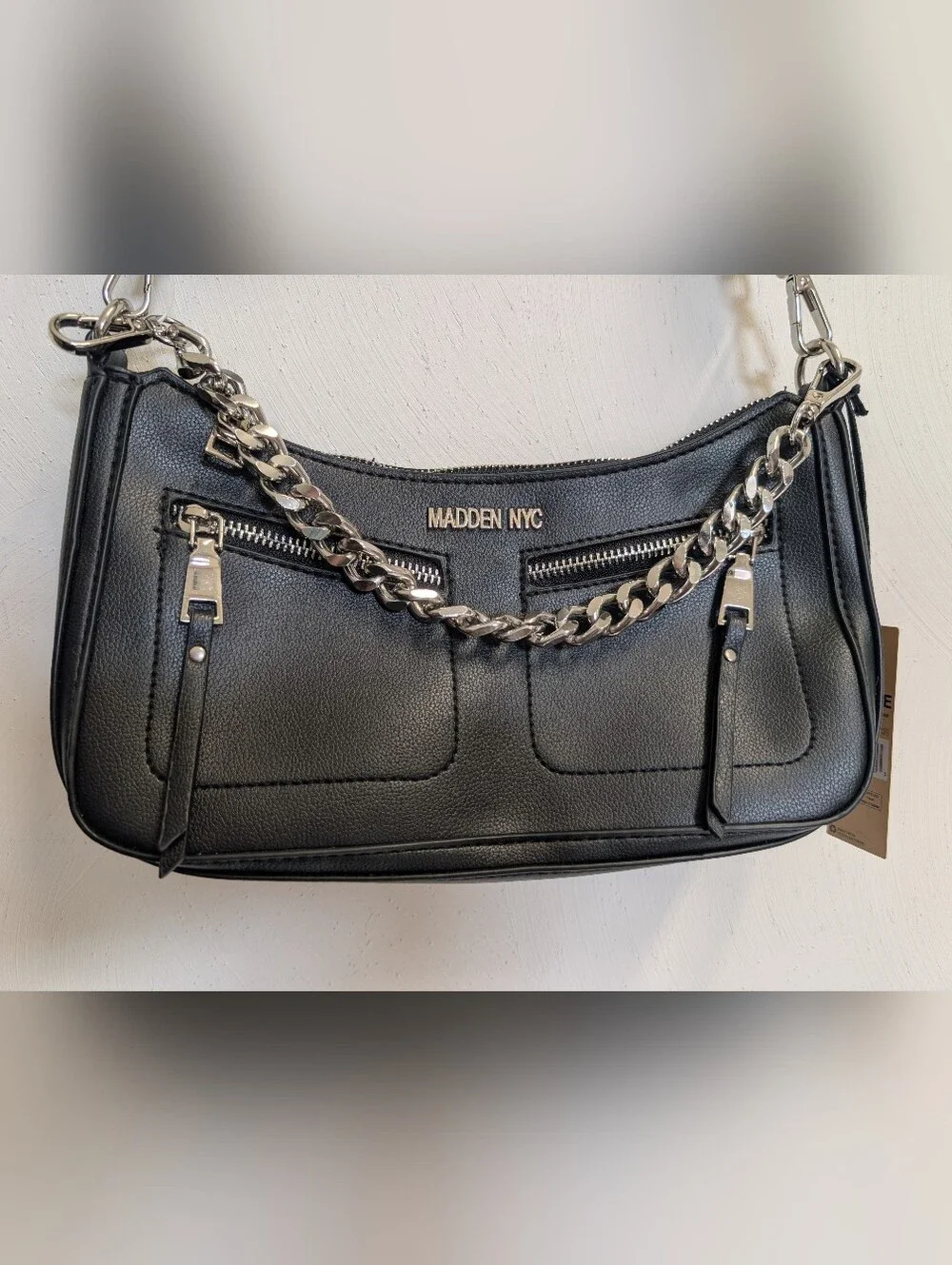 Madden NYC Women's Chain Strap Crossbody Handbag with Pouch, Black